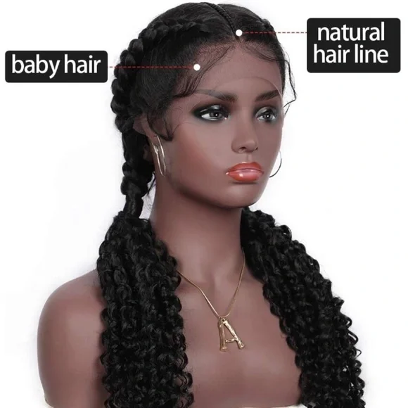 BLACK 28” Braided Dutch Twin lace front Wig *NEW*